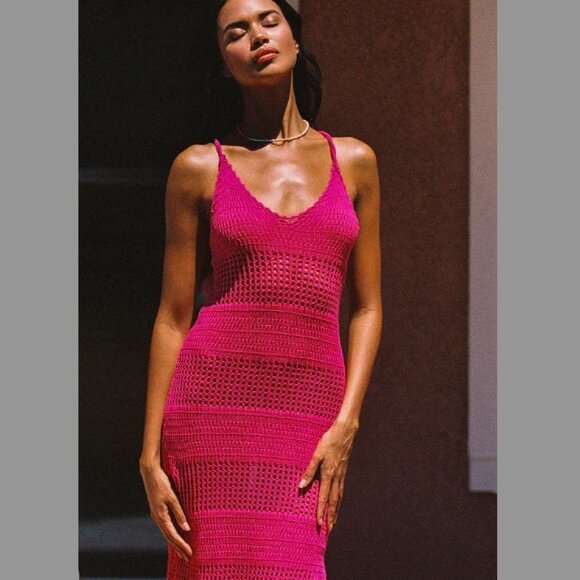 NWT L*Space Kalea Crochet Dress Maxi Cover-up Beach Hot Pink – Small - Picture 4 of 11